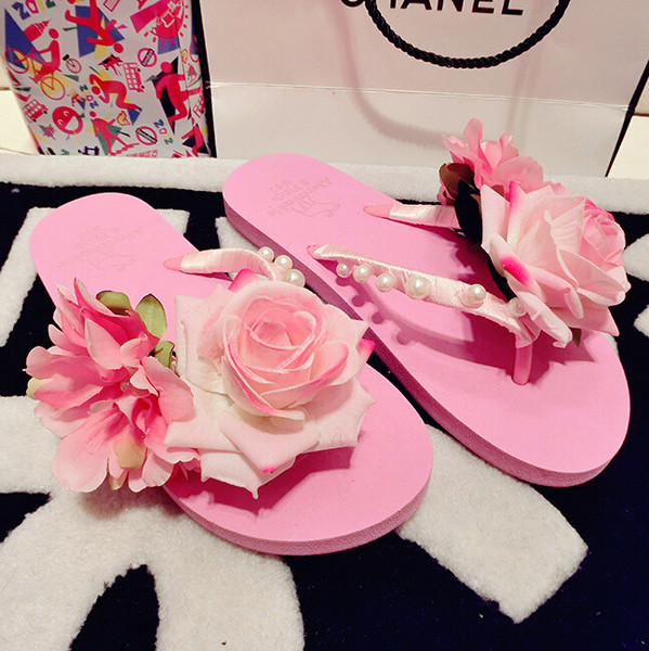 Papuci de plaja dama cu decor 3D