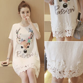 Rochie casual pentru gravide cu imprimeu si dantela in alb