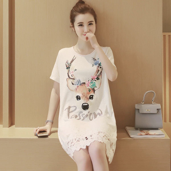 Rochie casual pentru gravide cu imprimeu si dantela in alb