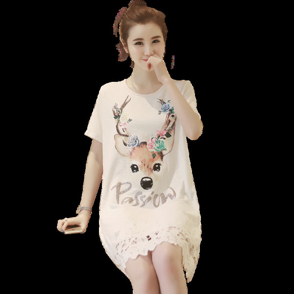 Rochie casual pentru gravide cu imprimeu si dantela in alb