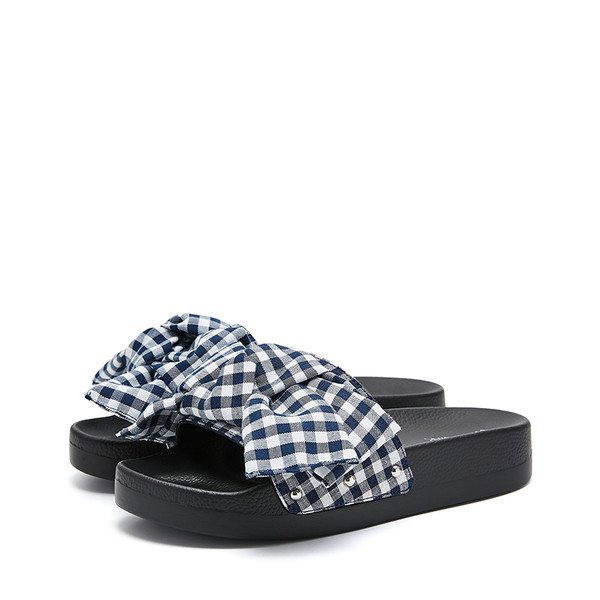 Papuci moderni de dama cu panglici in carouri