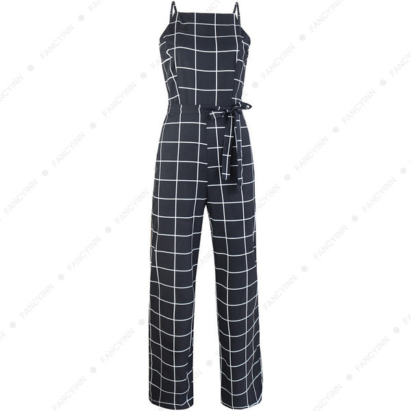 Salopetă elegantă în carouri pentru femei în alb și negru, cu spatele deschis