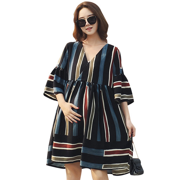 Rochie eleganta pentru gravide cu decolteu in V si maneci 3/4