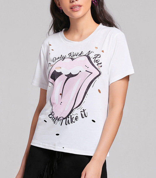 Tricou casual dama de culoare alb cu imprimeu