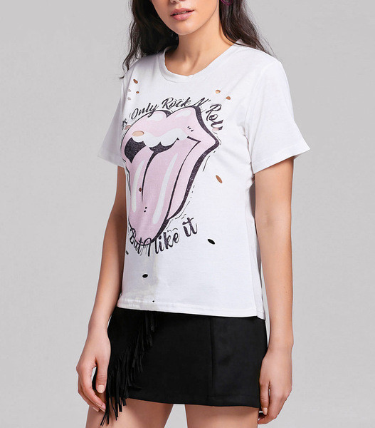 Tricou casual dama de culoare alb cu imprimeu