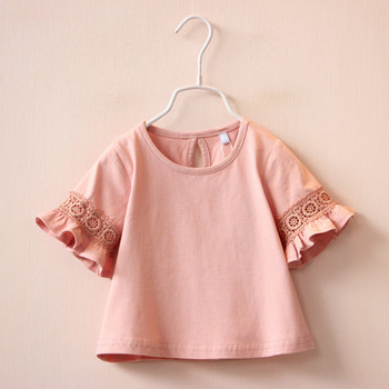 Ежедневна детска блуза за момиче в бял и розов цвят с дантела