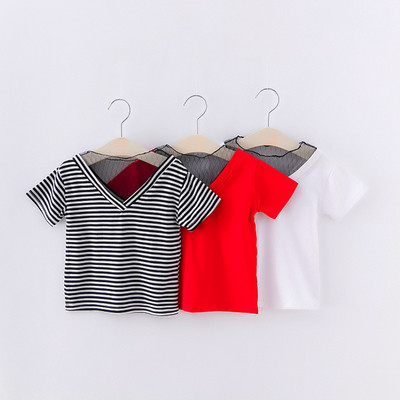 Детска тениска за момиче с прозрачни мотиви в три цвята