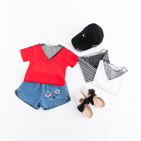 Tricou copii pentru fata cu motive transparente in trei culori