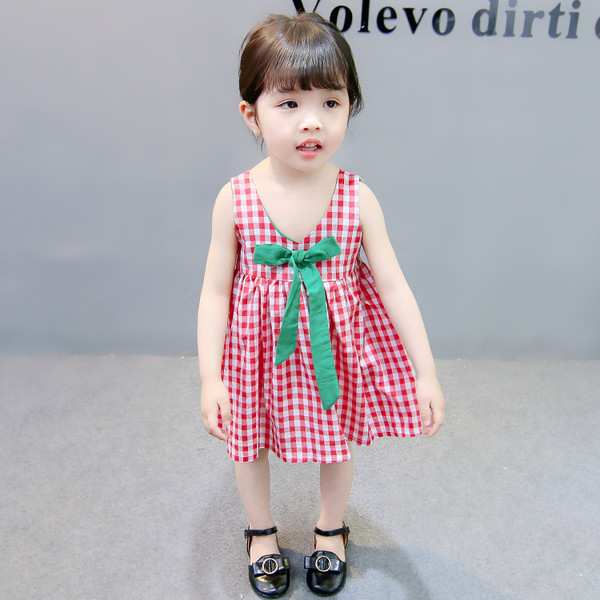 Rochie copii in carouri decupata model si decolteu in V