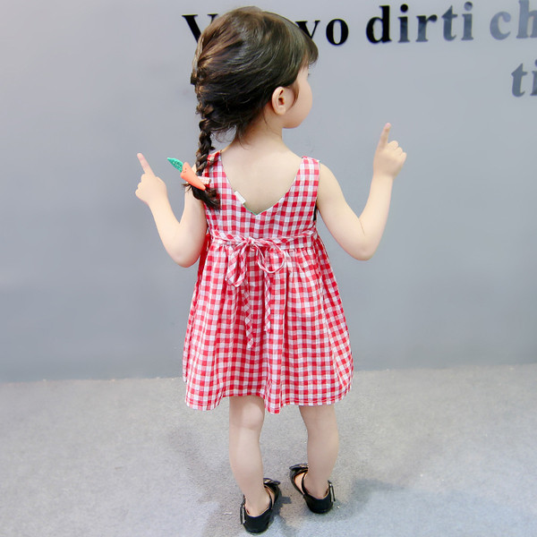 Rochie copii in carouri decupata model si decolteu in V