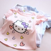 Tricou pentru copii pentru o fata cu aplicatie in alb, roz si albastru