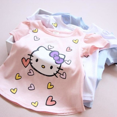 Детска тениска за момиче с апликация в бял, розов и син цвят