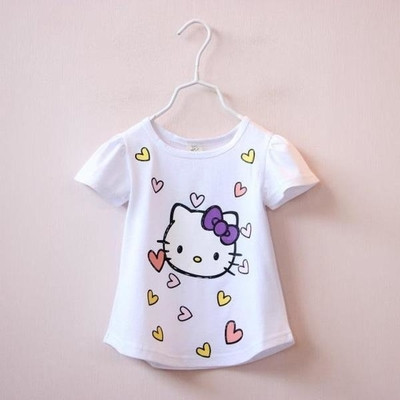 Tricou pentru copii pentru o fata cu aplicatie in alb, roz si albastru