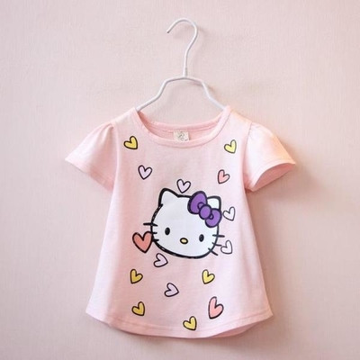 Tricou pentru copii pentru o fata cu aplicatie in alb, roz si albastru