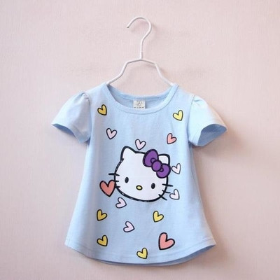 Tricou pentru copii pentru o fata cu aplicatie in alb, roz si albastru