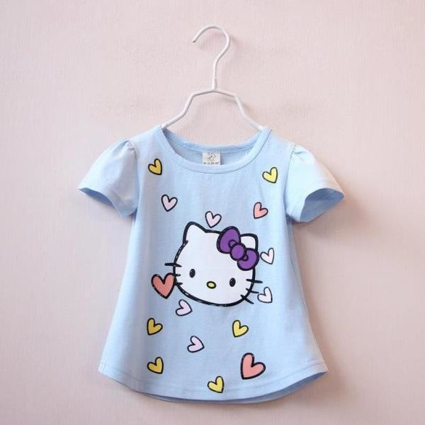 Tricou pentru copii pentru o fata cu aplicatie in alb, roz si albastru