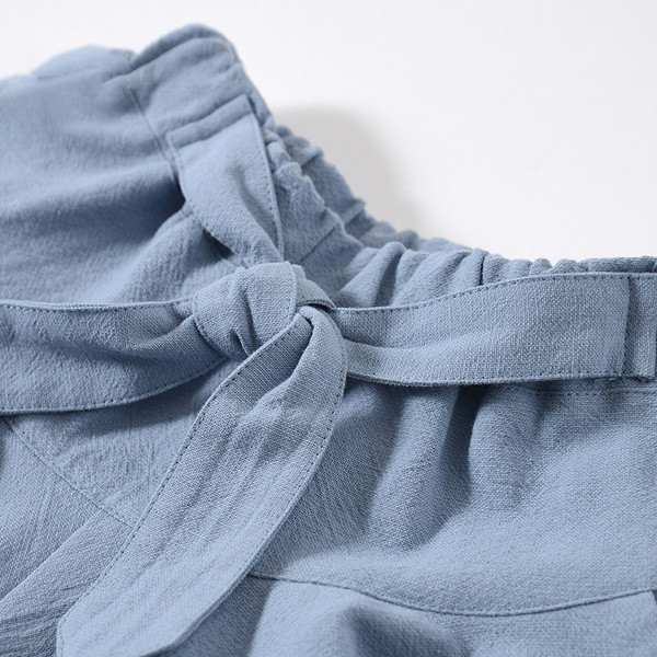 Pantaloni scurti moderni pentru copii din stofa cu elastic si panglica in mai multe culori