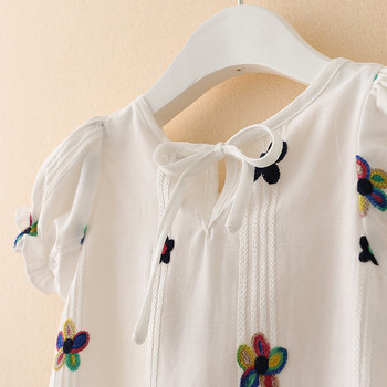 Детска блуза за момиче в бял цвят с флорални мотиви