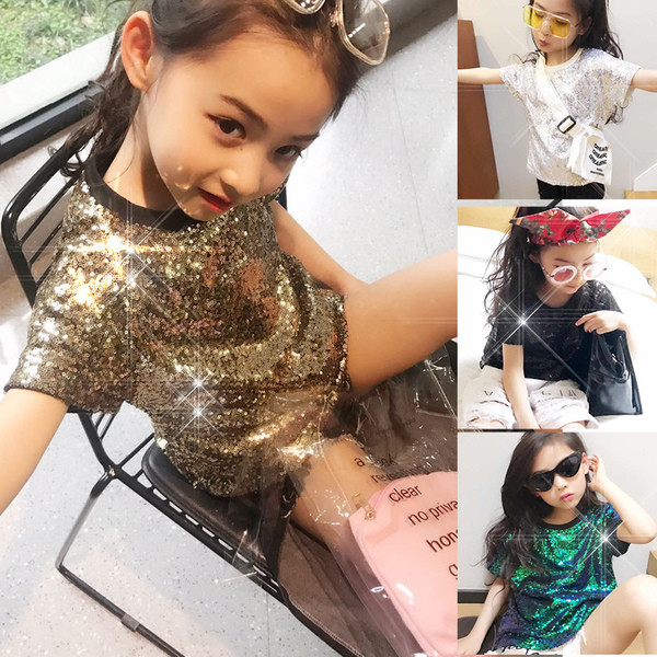 Tricou pentru copii modern in patru culori cu paiete