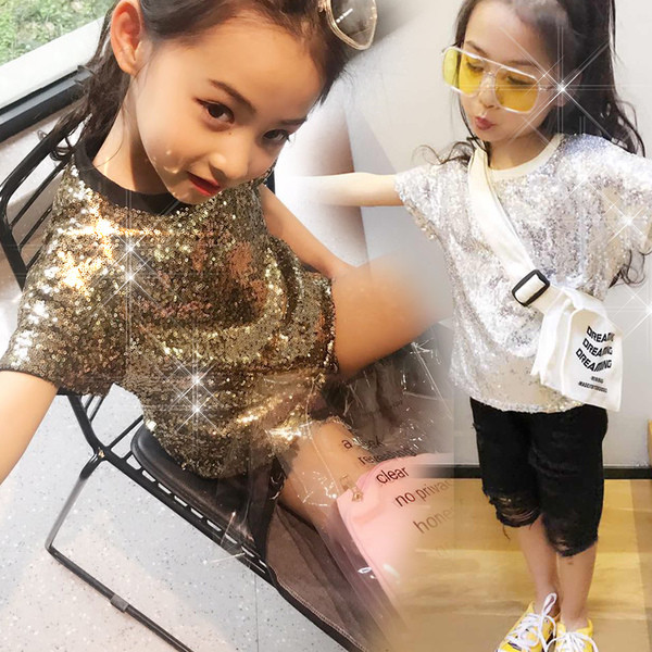 Tricou pentru copii modern in patru culori cu paiete