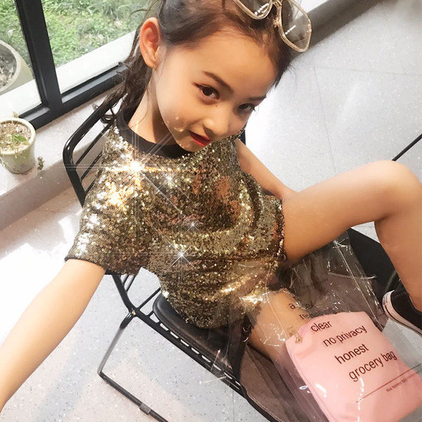 Tricou pentru copii modern in patru culori cu paiete