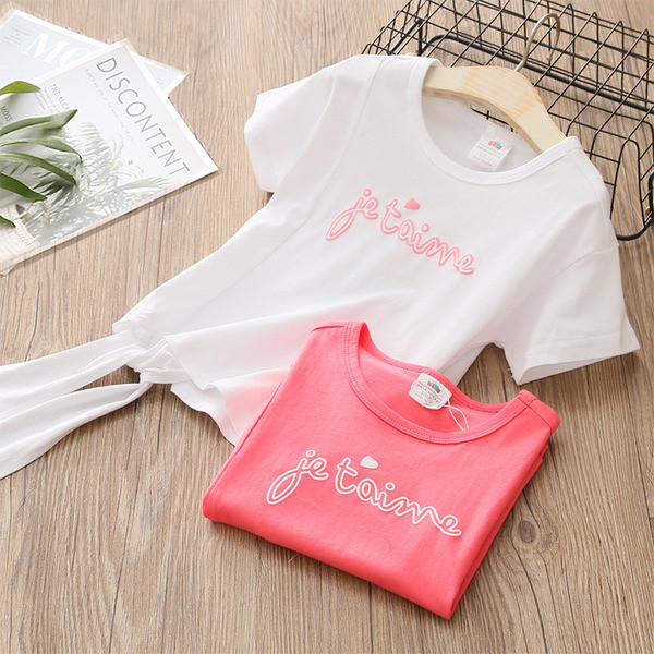 Tricou pentru copii in doua culori cu inscriptie si panglica