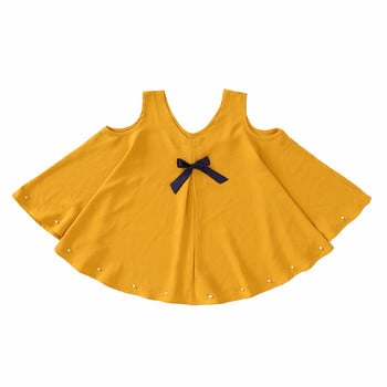 Παιδικό μπλουζάκι για κορίτσι με κορδέλα και διακοσμητικά μαργαριτάρια σε φαρδύ σχέδιο - τρία χρώματα