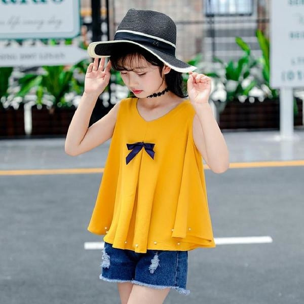 Παιδικό μπλουζάκι για κορίτσι με κορδέλα και διακοσμητικά μαργαριτάρια σε φαρδύ σχέδιο - τρία χρώματα