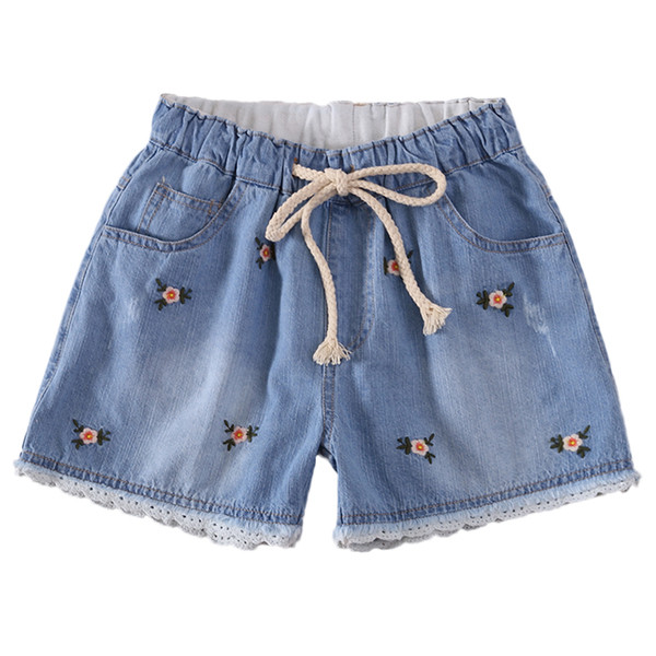 Καθημερινά παιδικά σορτς τζιν για κορίτσια με κεντήματα και κορδόνια