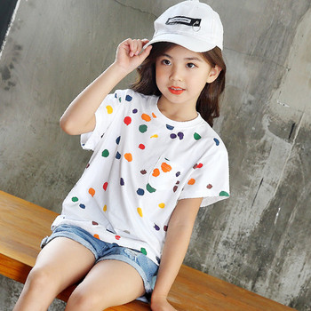 Цветна детска тениска за момиче с О-образно деколте