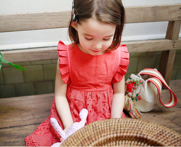 Rochie casual pentru copii cu model croiat din dantela in doua culori