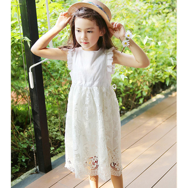 Rochie casual pentru copii cu model croiat din dantela in doua culori