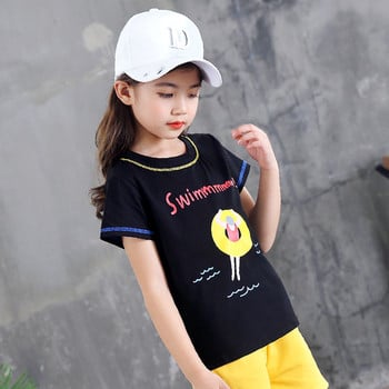 Детска тениска с надпис и апликация в бял и черен цвят