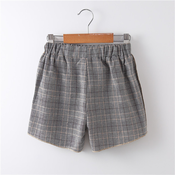 Set de vară pentru fete pentru copii în două părți - bluză cu mâneci scurte și inscripție + pantaloni scurți în carouri