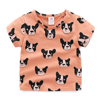 Детска тениска с О-образна яка и щампа на животно подходяща за момчета и момичета