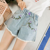 Μοντέρνα παιδικά σορτς  με ψηλή μέση και κεντήματα