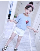 Tricou copii pentru o fata cu broderie in alb si albastru