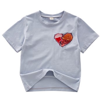 Детска тениска за момиче с бродерия в бял и син цвят
