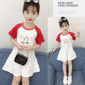 Rochie casual copii model lat cu aplicatie colorata in doua culori