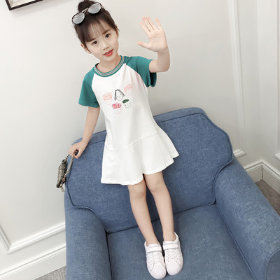 Rochie casual copii model lat cu aplicatie colorata in doua culori