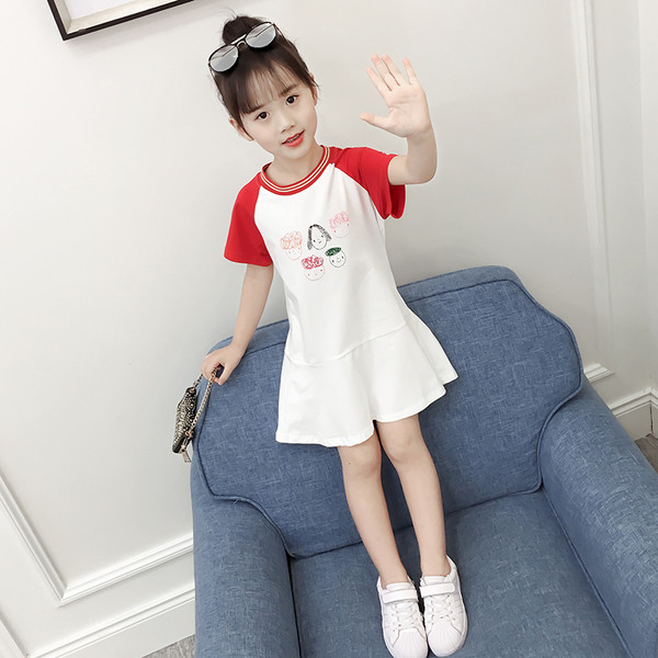 Rochie casual copii model lat cu aplicatie colorata in doua culori