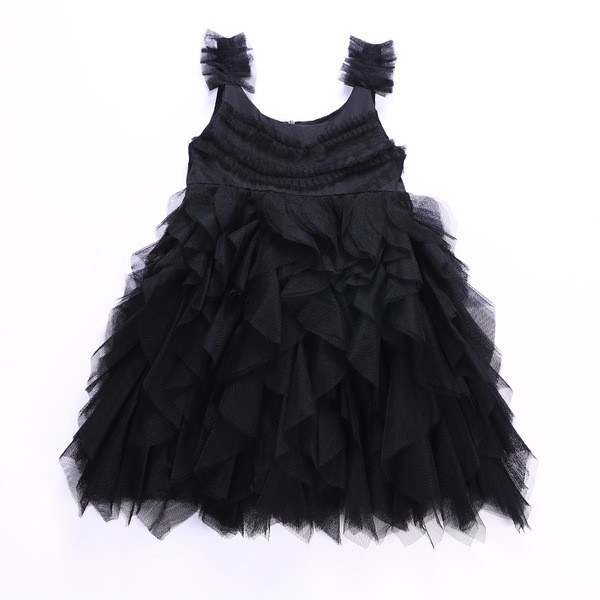 O rochie eterica pentru copii din sifon, cu decolteu O si tul in negru