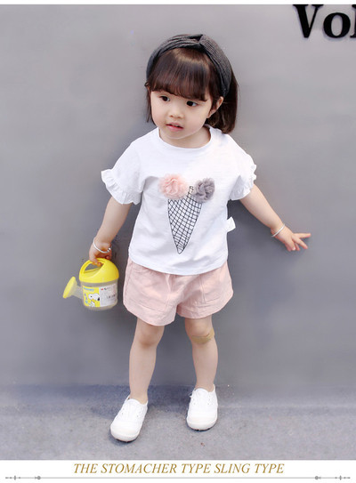 Μοντέρνο παιδικό σύνολο για κορίτσια,  σορτς και κοντομάνικο μπλουζάκι - δύο χρώματα