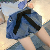 Pantaloni scurți din denim pentru copii cu cravată pentru fete