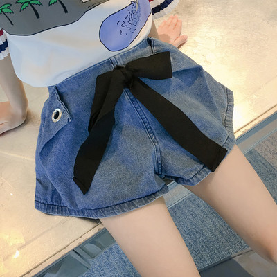 Pantaloni scurți din denim pentru copii cu cravată pentru fete