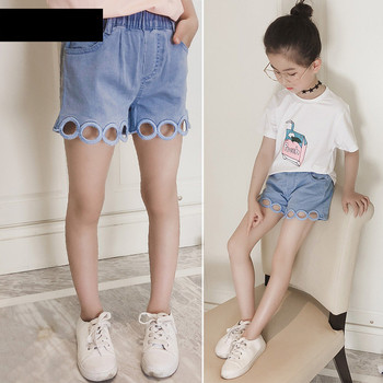 Детски къси дънкови панталони с ластик за момичета