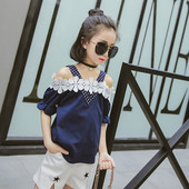 Παιδική μπλούζα με 3D floral διακόσμηση και  κορδόνια σε δύο χρώματα