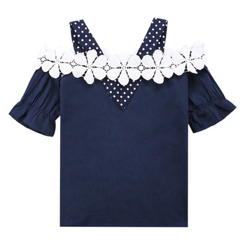 Παιδική μπλούζα με 3D floral διακόσμηση και  κορδόνια σε δύο χρώματα