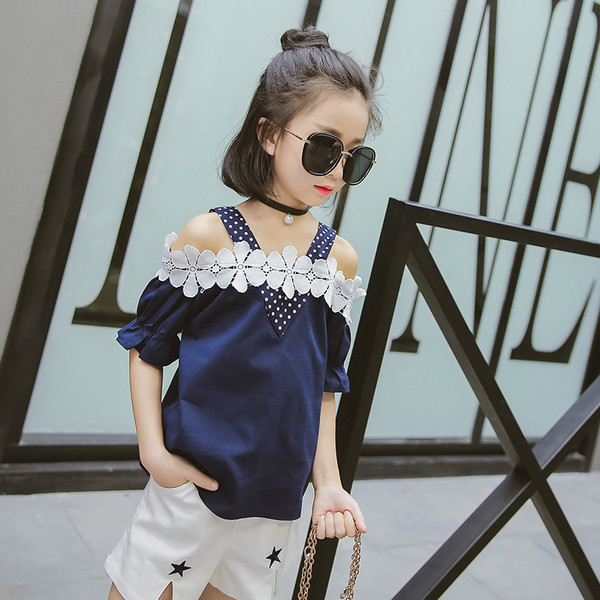 Παιδική μπλούζα με 3D floral διακόσμηση και  κορδόνια σε δύο χρώματα