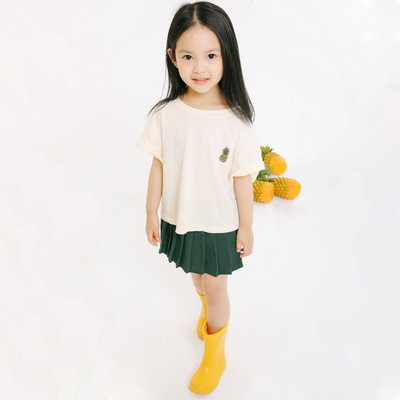 Tricou copii pentru o fata de culoare bej cu broderie